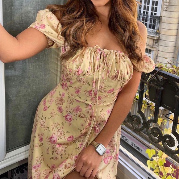 Tallulah Lemon Floral Puff Sleeve Midi Sundress - Picture 6 of 14